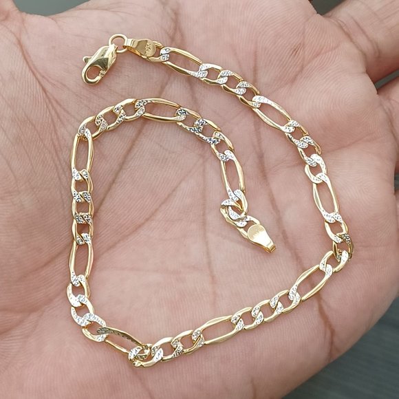 10kt Real Gold Figaro Diamond Cut Bracelet size 8 inches